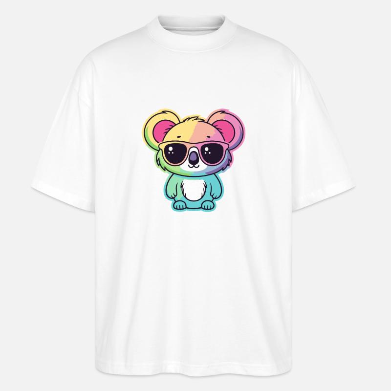 Rainbow Neon Koala with Glasses - Stanley/Stella Oversized Unisex Organic T-shirt Blaster 2.0 - white