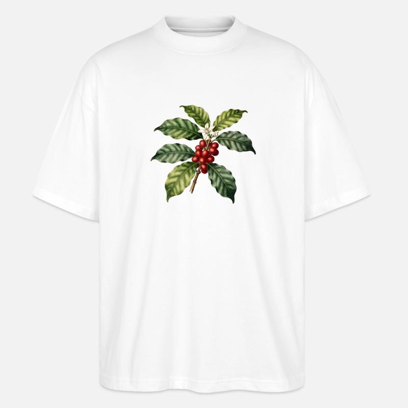 Illustrierter botanischer Kaffeebaum - Stanley/Stella Oversized Unisex Bio T-Shirt Blaster 2.0 - Weiß