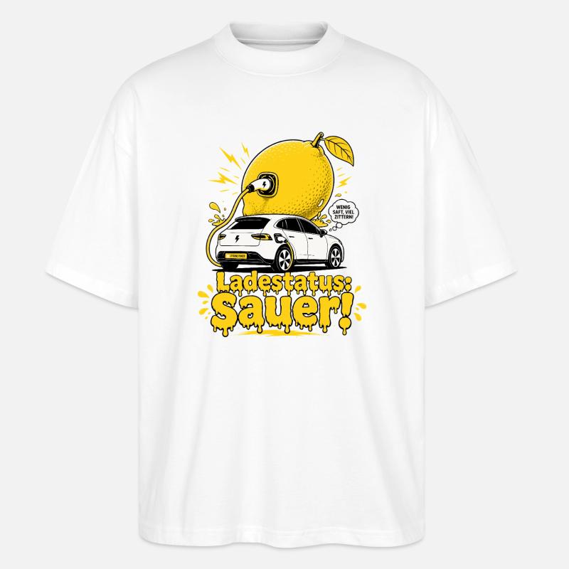 Ladestatus Sauer, E Auto Satire. - Stanley/Stella Oversized Unisex Bio T-Shirt Blaster 2.0 - Weiß