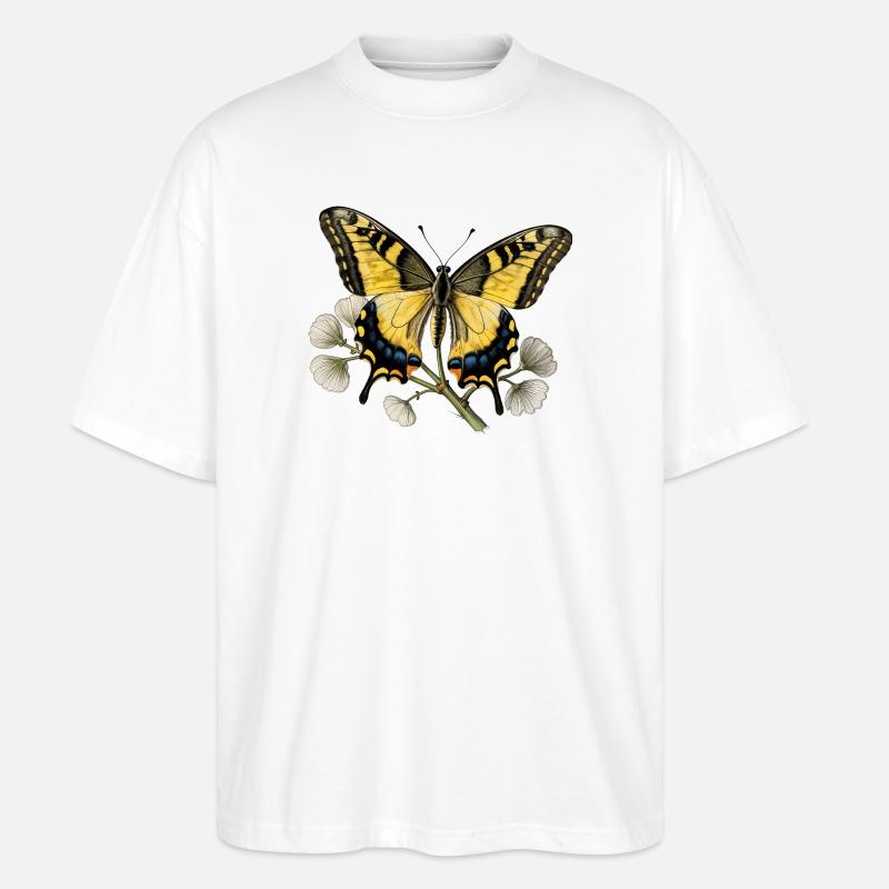 Schwalbenschwanz-Schmetterling – Gravurzeichnung - Stanley/Stella Oversized Unisex Bio T-Shirt Blaster 2.0 - Weiß