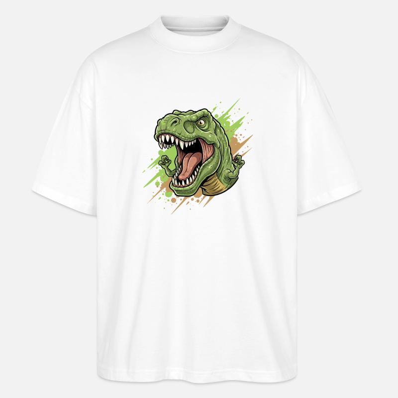 Wütender T Rex mit Farbschwall - Stanley/Stella Oversized Unisex Bio T-Shirt Blaster 2.0 - Weiß