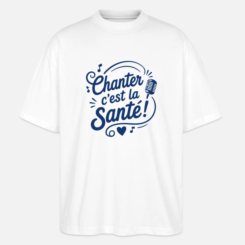Chanter c’est la Santé Microphone - T-shirt bio Blaster 2.0 coupe oversize Stanley/Stella Unisexe - blanc