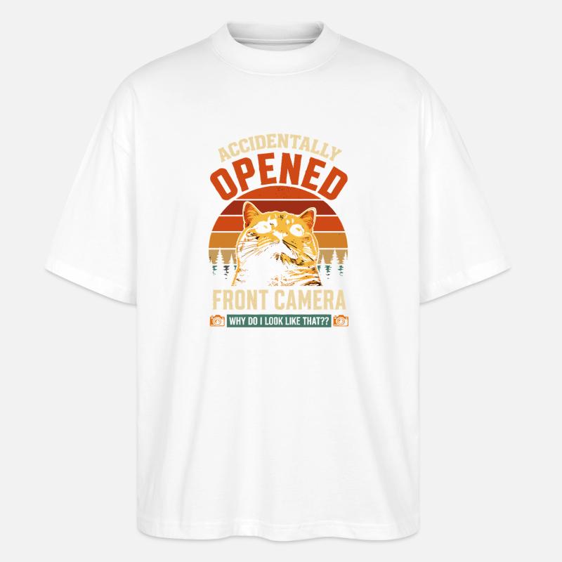 Front camera accidentally open cat - Stanley/Stella Oversized Unisex Organic T-shirt Blaster 2.0 - white