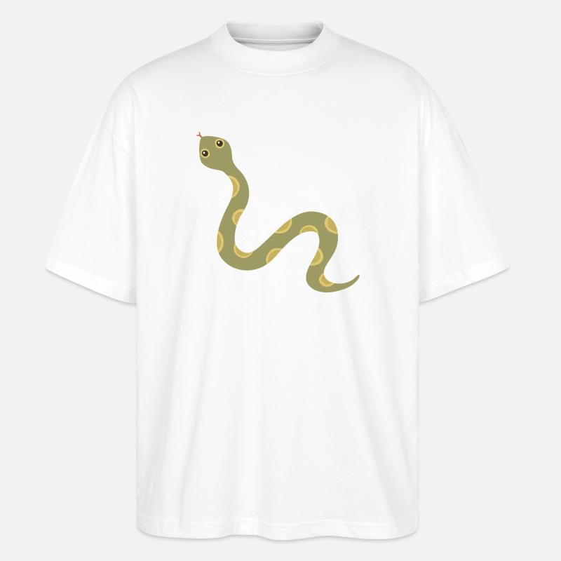 Illustration der olivgemusterten Schlange - Stanley/Stella Oversized Unisex Bio T-Shirt Blaster 2.0 - Weiß