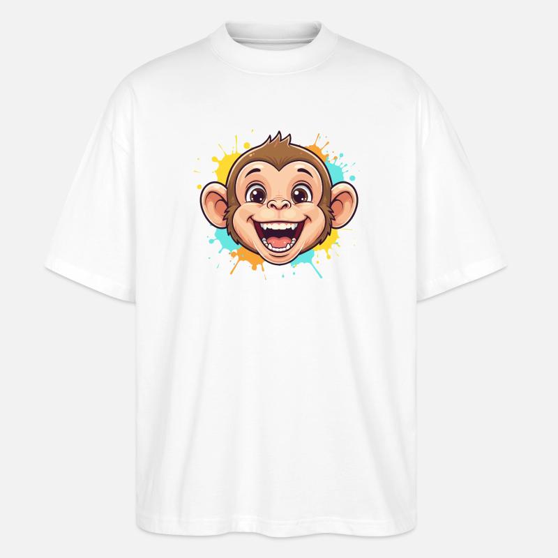 Fröhlicher Affe mit Farbspritzern - Stanley/Stella Oversized Unisex Bio T-Shirt Blaster 2.0 - Weiß