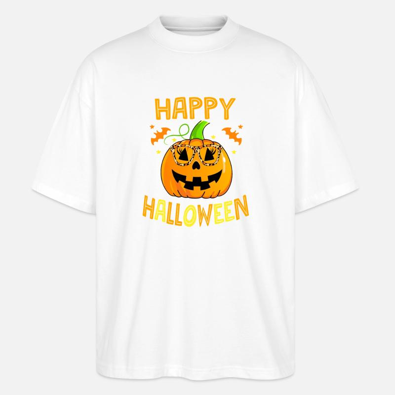 Lunettes citrouille léopard Halloween - T-shirt bio Blaster 2.0 coupe oversize Stanley/Stella Unisexe - blanc
