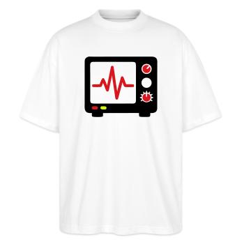EKG Monitor Herzschlag Medizin - Stanley/Stella Oversized Unisex Bio T-Shirt Blaster 2.0 - Weiß - Vorne - Alina (178cm) & Michal (187cm)
