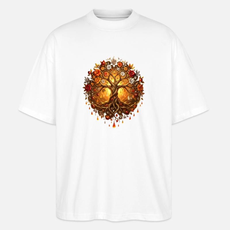 Arbre de Feu dans Mandala - T-shirt bio Blaster 2.0 coupe oversize Stanley/Stella Unisexe - blanc