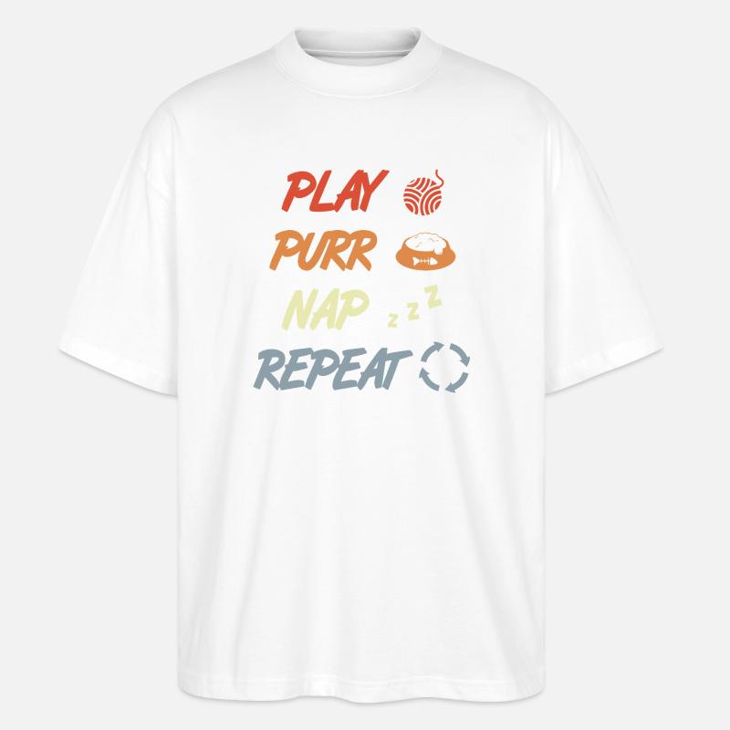 Play Purr Sleep Repeat - Stanley/Stella Oversized Unisex Organic T-shirt Blaster 2.0 - white
