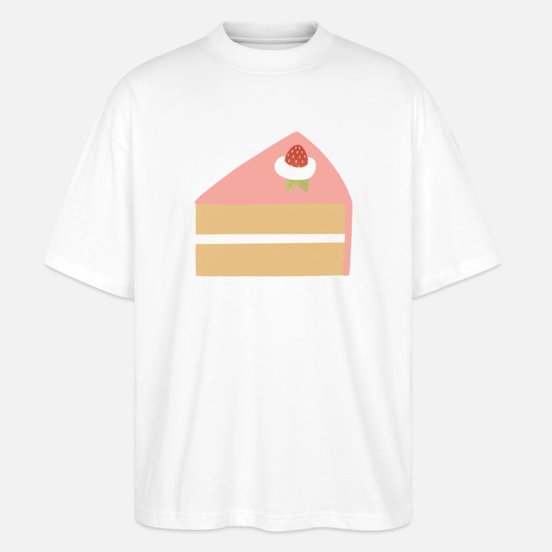 Rosa Erdbeerkuchen-Scheibe Illustration - Stanley/Stella Oversized Unisex Bio T-Shirt Blaster 2.0 - Weiß