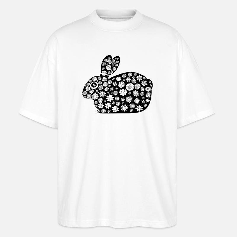 Black rabbit floral pattern - Stanley/Stella Oversized Unisex Organic T-shirt Blaster 2.0 - white