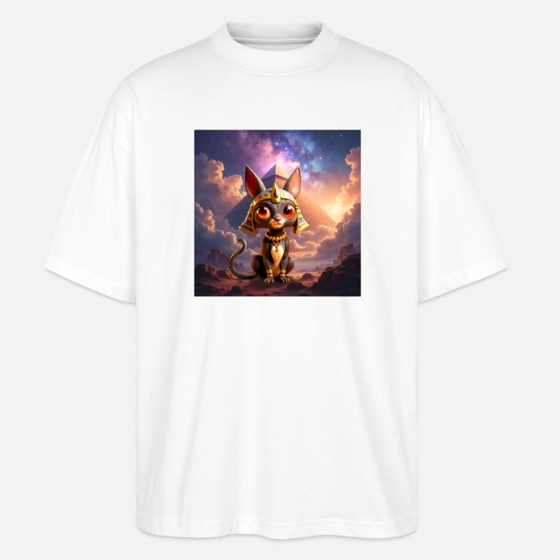 Pharaon Cat devant la pyramide - T-shirt bio Blaster 2.0 coupe oversize Stanley/Stella Unisexe - blanc