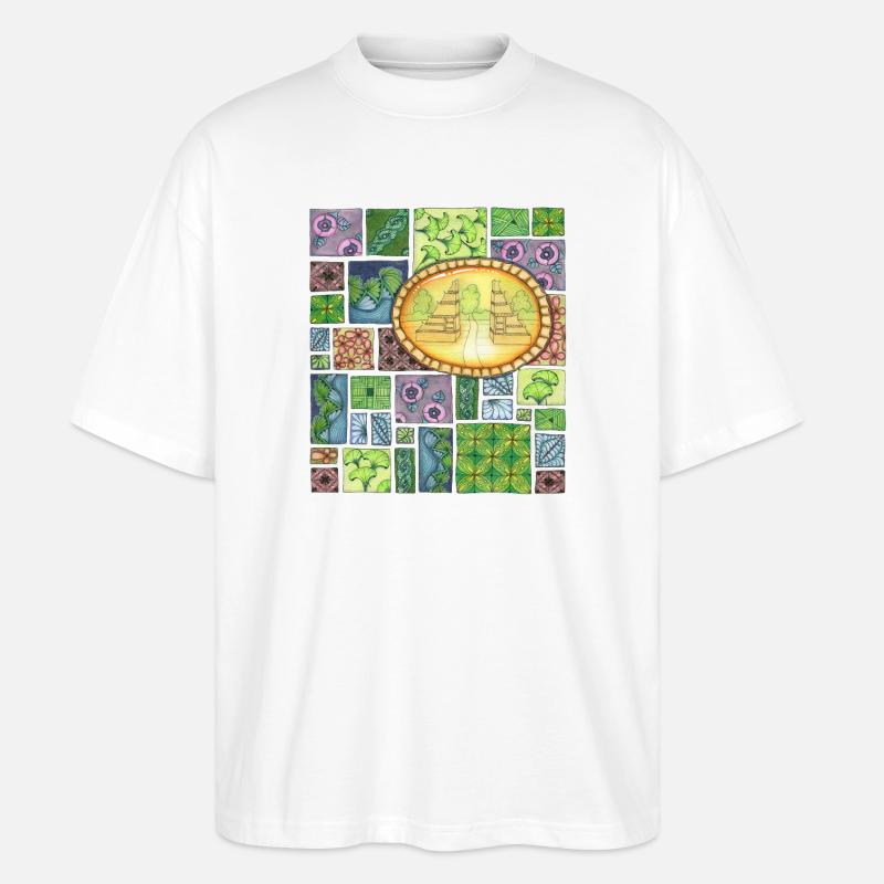 Bali temple on pattern patchwork - Stanley/Stella Oversized Unisex Bio T-Shirt Blaster 2.0 - Weiß