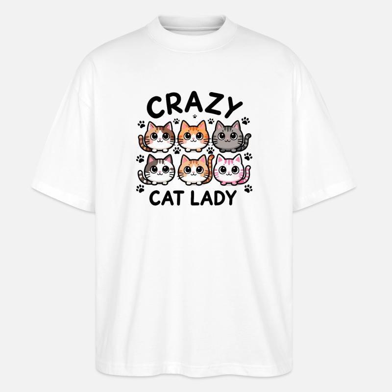 Crazy Cat Lady Katzenbande - Stanley/Stella Oversized Unisex Bio T-Shirt Blaster 2.0 - Weiß