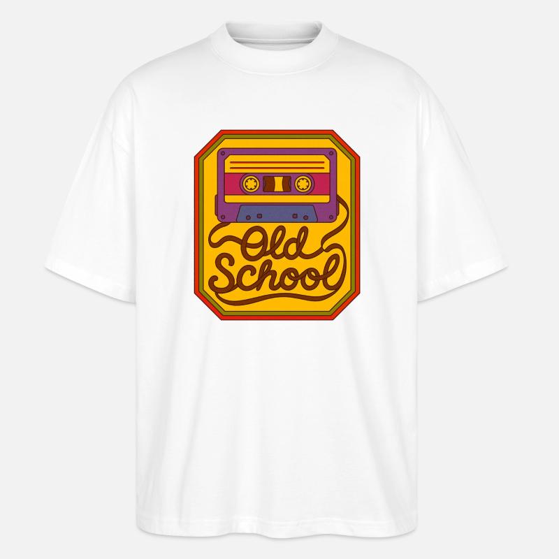 Old School Cassette Retro Patch - Stanley/Stella Oversized Unisex Organic T-shirt Blaster 2.0 - white