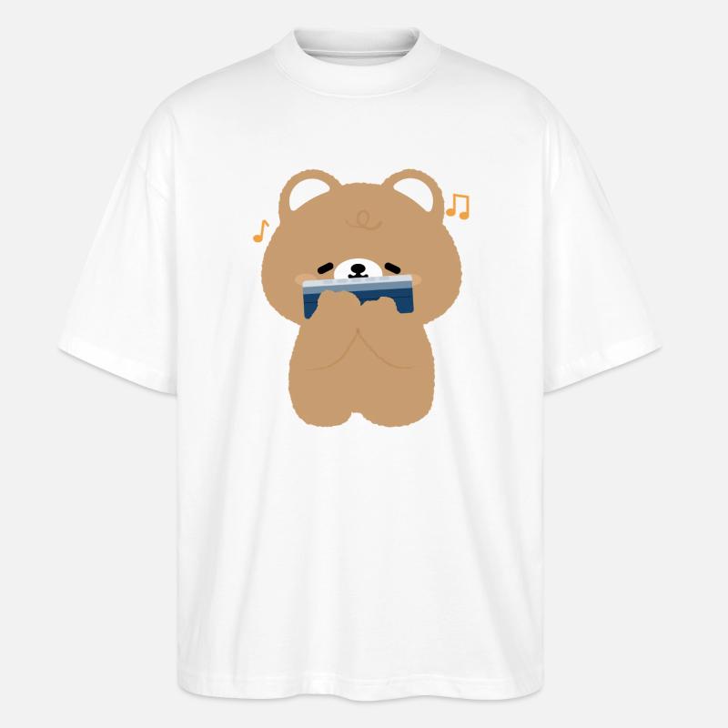 Braune Bär-Mundharmonika - Stanley/Stella Oversized Unisex Bio T-Shirt Blaster 2.0 - Weiß