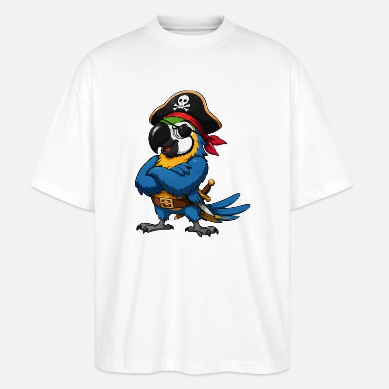 Pirate bird with eye patch - Stanley/Stella Oversized Unisex Organic T-shirt Blaster 2.0 - white