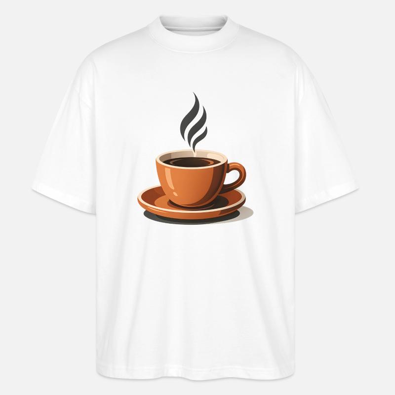 Eine Tasse aromatisch-heißer Kaffee - Stanley/Stella Oversized Unisex Bio T-Shirt Blaster 2.0 - Weiß