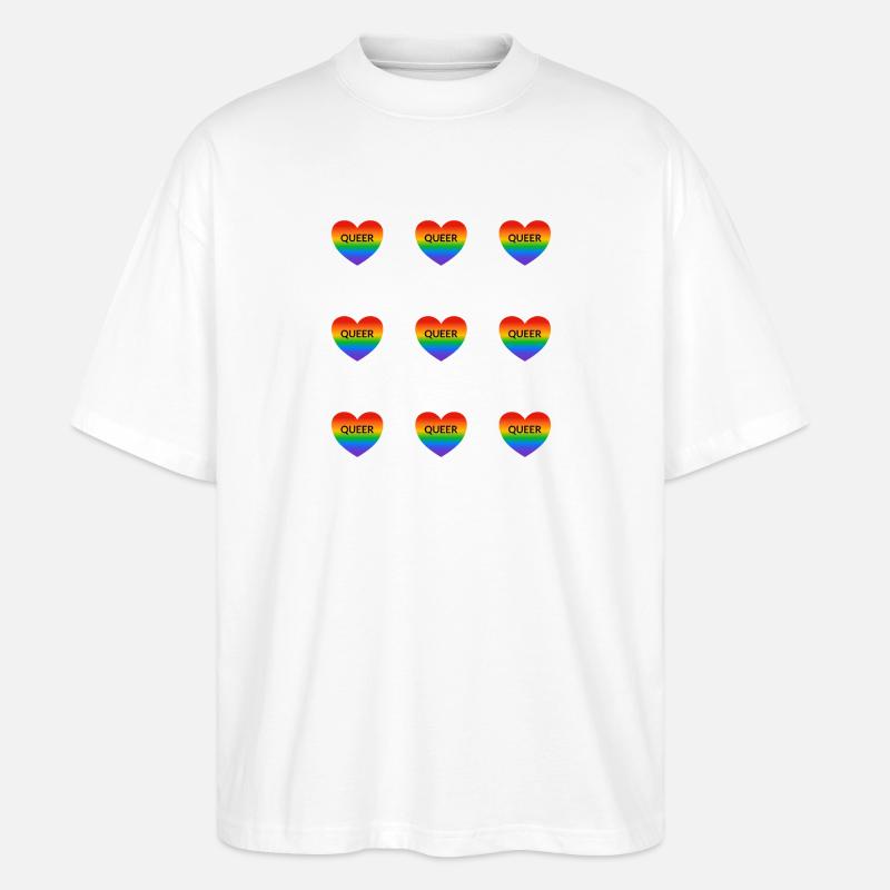 Queer Rainbow Hearts Pattern - Stanley/Stella Oversized Unisex Organic T-shirt Blaster 2.0 - white