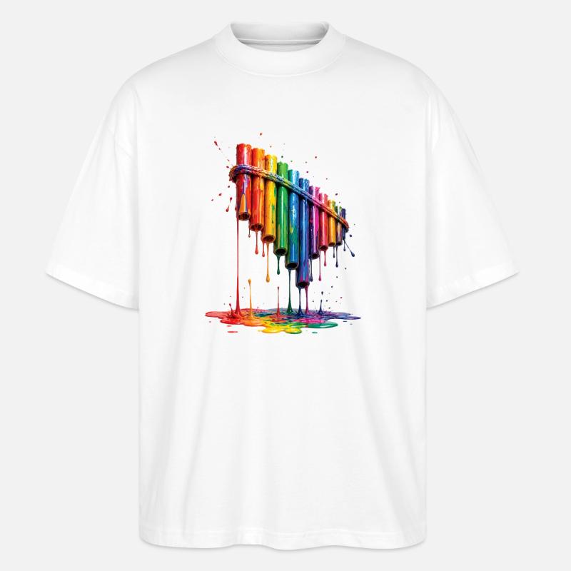 Panflöte mit tropfender Farbe - Stanley/Stella Oversized Unisex Bio T-Shirt Blaster 2.0 - Weiß