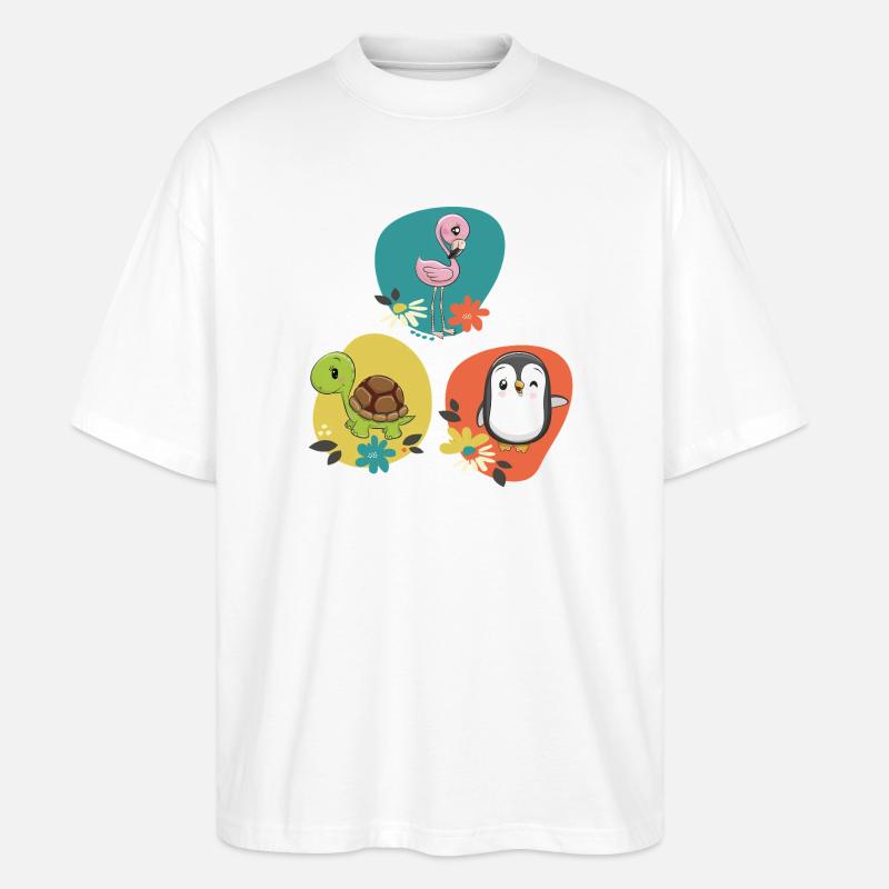Flamingo Turtle Penguin - Stanley/Stella Oversized Unisex Organic T-shirt Blaster 2.0 - white