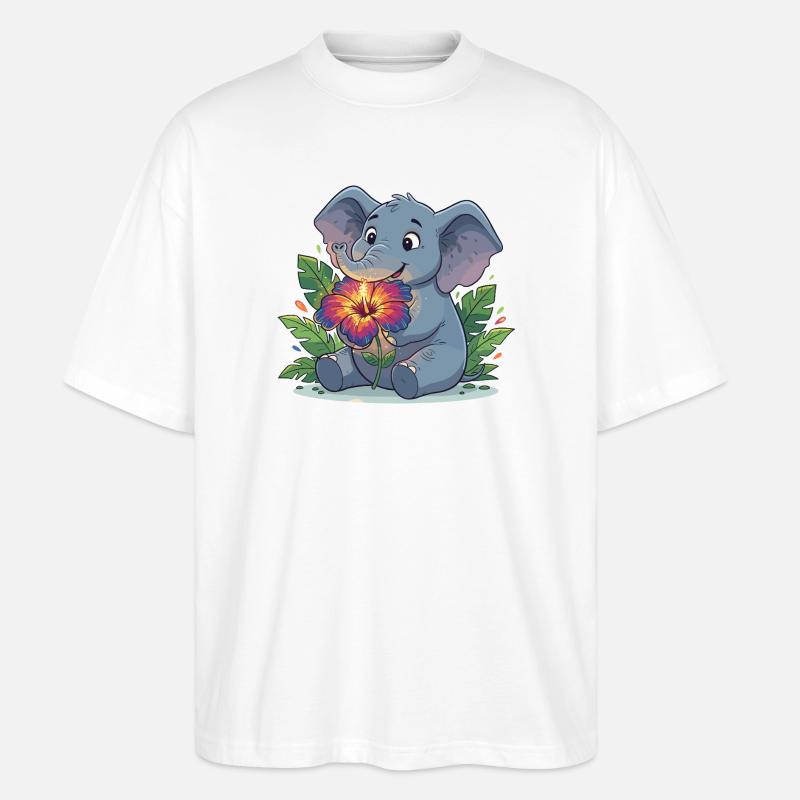 Elefant mit Hibiskusblüte - Stanley/Stella Oversized Unisex Bio T-Shirt Blaster 2.0 - Weiß