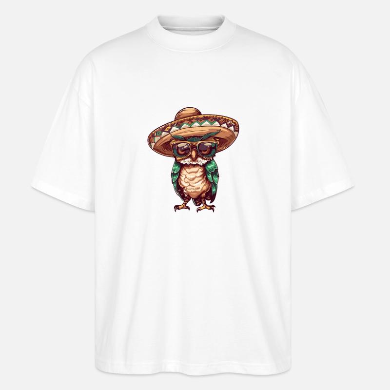 Eule Lustig Sombrero - Stanley/Stella Oversized Unisex Bio T-Shirt Blaster 2.0 - Weiß