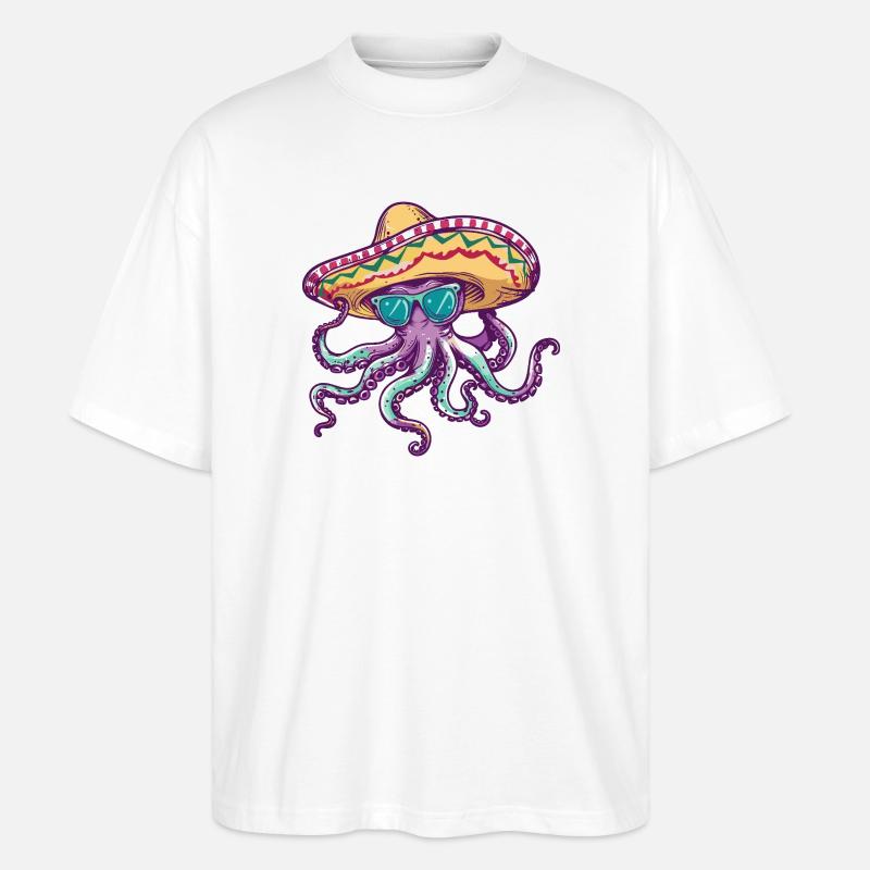 Oktopus Lustig Sombrero - Stanley/Stella Oversized Unisex Bio T-Shirt Blaster 2.0 - Weiß