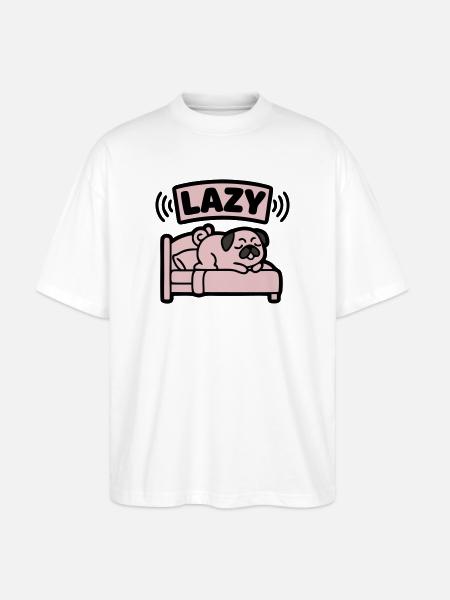 Lazy Pug Dog Bed Introvert - Stanley/Stella Oversized Unisex Organic T-shirt Blaster 2.0 - white