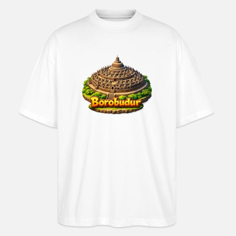 Borobudur-Tempel-Karikatur - Stanley/Stella Oversized Unisex Bio T-Shirt Blaster 2.0 - Weiß