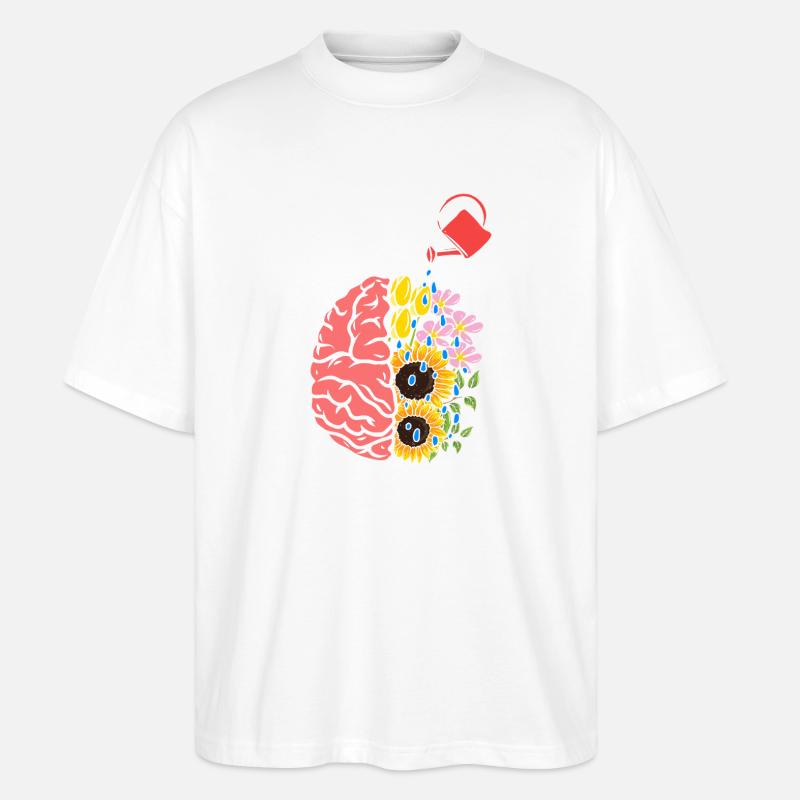 Mind Bloom : Cerveau et Fleurs - T-shirt bio Blaster 2.0 coupe oversize Stanley/Stella Unisexe - blanc