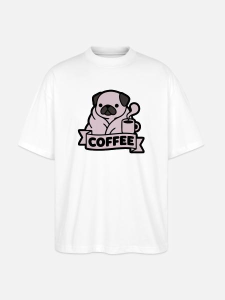 Mops Kaffee Morgenmuffel Banner - Stanley/Stella Oversized Unisex Bio T-Shirt Blaster 2.0 - Weiß