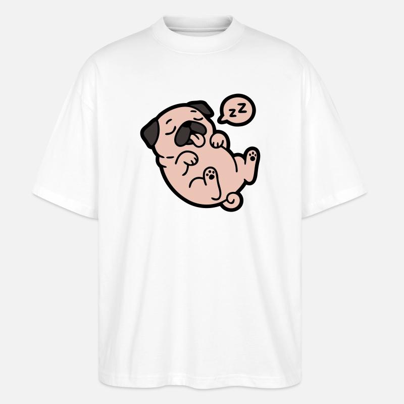 Schlafender Mops Hund Faulenzer - Stanley/Stella Oversized Unisex Bio T-Shirt Blaster 2.0 - Weiß