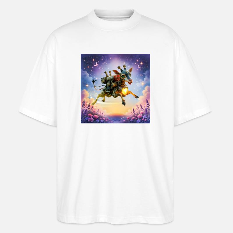 Rocket giraffe with heart - Stanley/Stella Oversized Unisex Organic T-shirt Blaster 2.0 - white