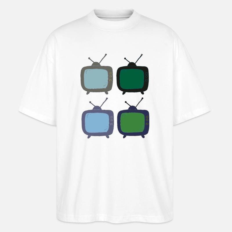 fernseher_4fach_bunt - Stanley/Stella Oversized Unisex Bio T-Shirt Blaster 2.0 - Weiß