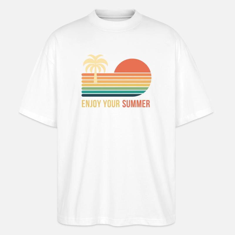 Coucher de soleil rétro palmier - T-shirt bio Blaster 2.0 coupe oversize Stanley/Stella Unisexe - blanc
