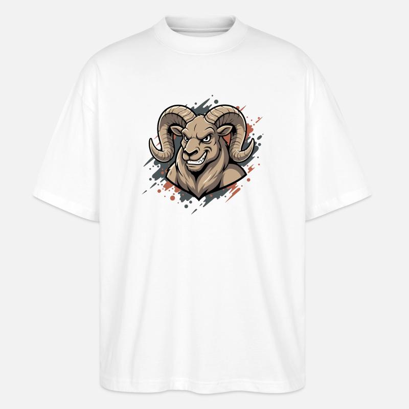 Aggressiver Ram-Maskot - Stanley/Stella Oversized Unisex Bio T-Shirt Blaster 2.0 - Weiß