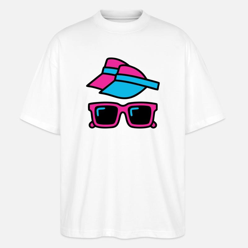80er Sonnenblende Brille Set - Stanley/Stella Oversized Unisex Bio T-Shirt Blaster 2.0 - Weiß