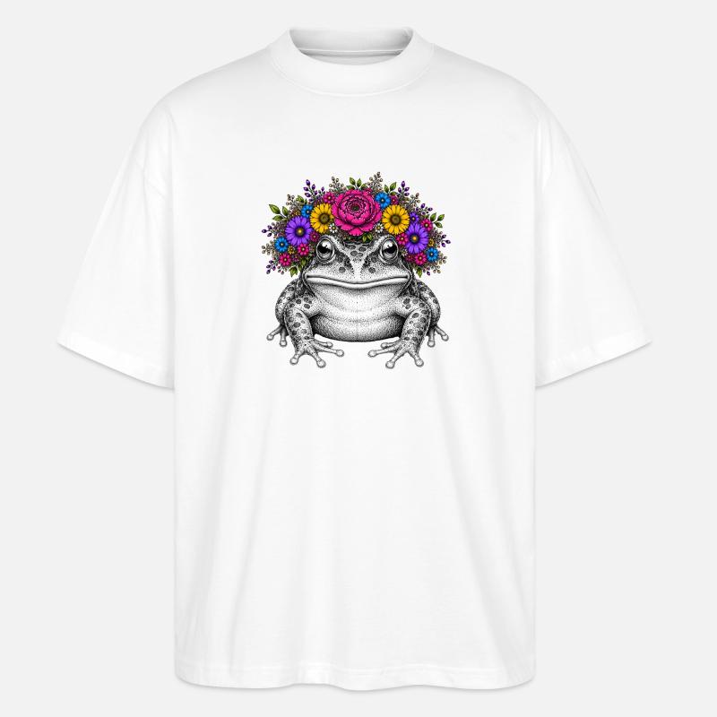 Frosch mit Blütenkrone - Stanley/Stella Oversized Unisex Bio T-Shirt Blaster 2.0 - Weiß