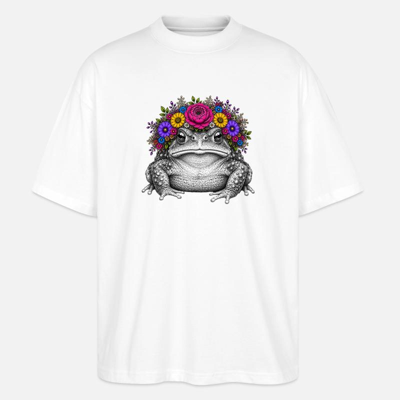 Toad with flower crown - Stanley/Stella Oversized Unisex Organic T-shirt Blaster 2.0 - white