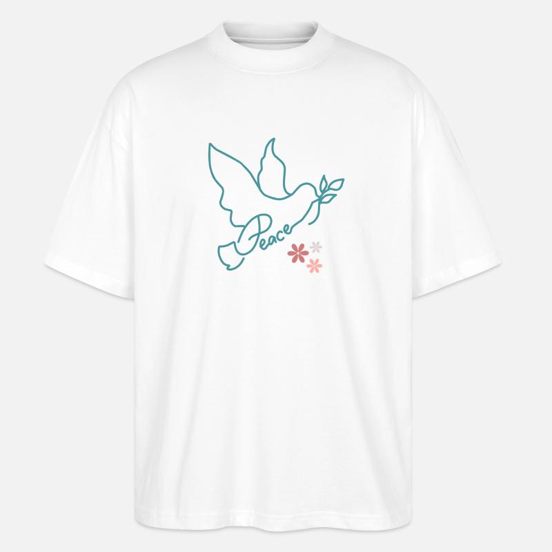 Colombe de paix avec des fleurs - T-shirt bio Blaster 2.0 coupe oversize Stanley/Stella Unisexe - blanc