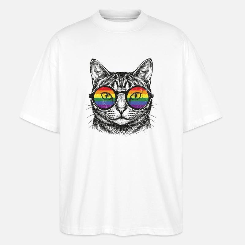 LGBT-Pride-Monat – Regenbogenkatze - Stanley/Stella Oversized Unisex Bio T-Shirt Blaster 2.0 - Weiß