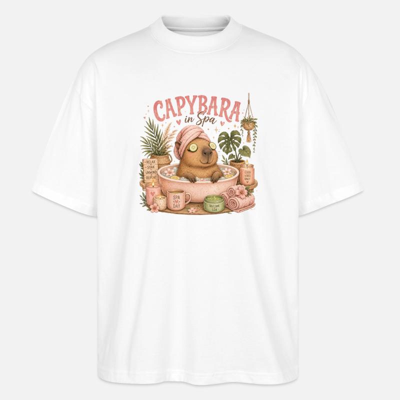 Escapade Spa à Capybara - T-shirt bio Blaster 2.0 coupe oversize Stanley/Stella Unisexe - blanc