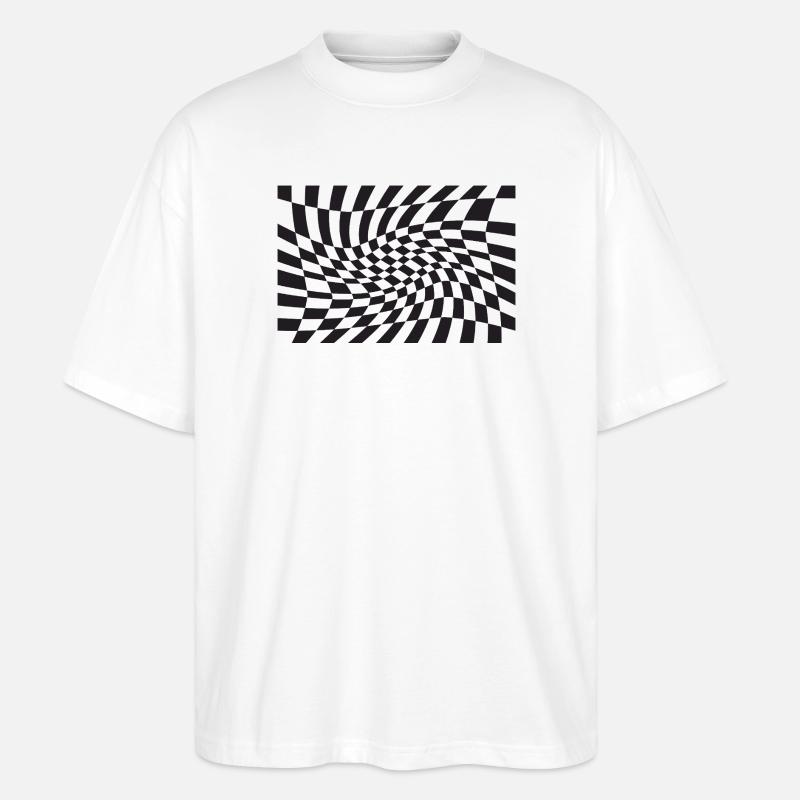 Spirale optique à checker déformé - T-shirt bio Blaster 2.0 coupe oversize Stanley/Stella Unisexe - blanc