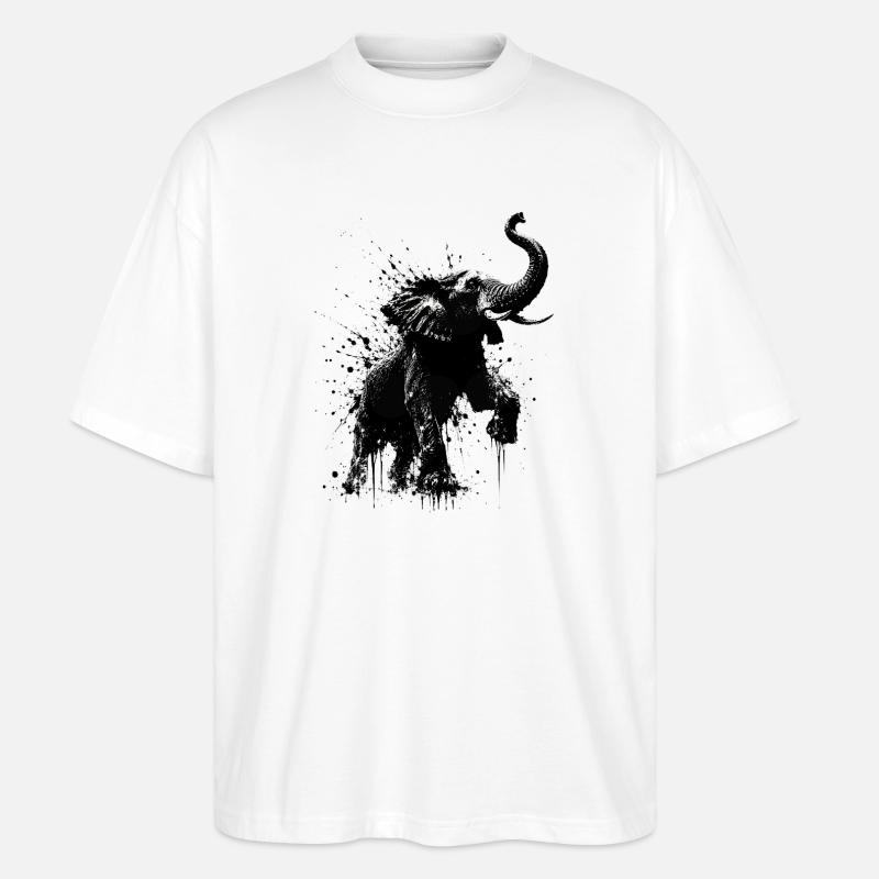 Éclaboussure d’éléphant noir - T-shirt bio Blaster 2.0 coupe oversize Stanley/Stella Unisexe - blanc