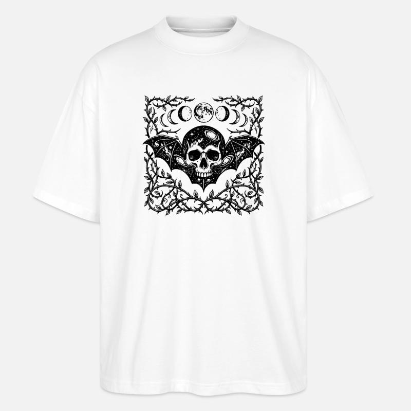 Celestial Skull Gothic Bat Wings Design - Stanley/Stella Oversized Unisex Organic T-shirt Blaster 2.0 - white