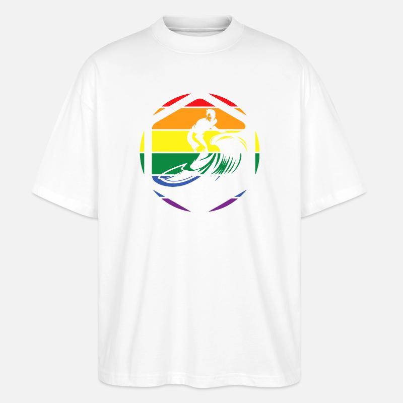 Rainbow Wave Surfer Circle - Stanley/Stella Oversized Unisex Organic T-shirt Blaster 2.0 - white