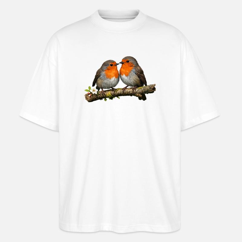 Duo Red Robin on Branch - Stanley/Stella Oversized Unisex Organic T-shirt Blaster 2.0 - white