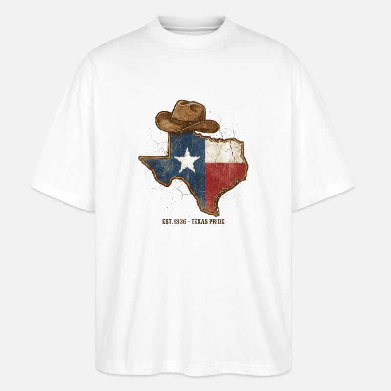 Texas Pride mit Cowboy-Hut - Stanley/Stella Oversized Unisex Bio T-Shirt Blaster 2.0 - Weiß