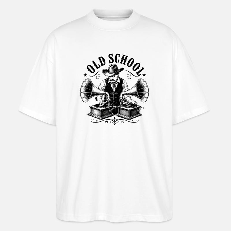 Un DJ old school avec gramophone - T-shirt bio Blaster 2.0 coupe oversize Stanley/Stella Unisexe - blanc